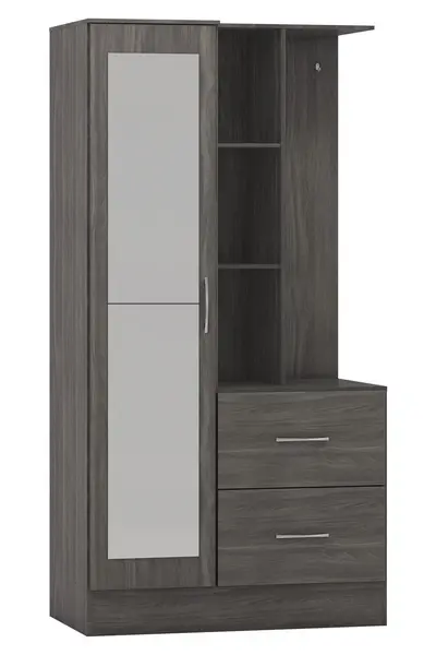 Image of Seconique Nevada Mirrored Open Shelf Wardrobe Black