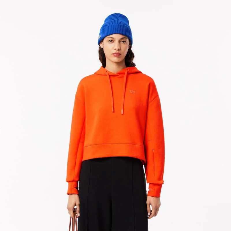 Image of Lacoste Short Cut Cotton Hoodie Orange female 8
