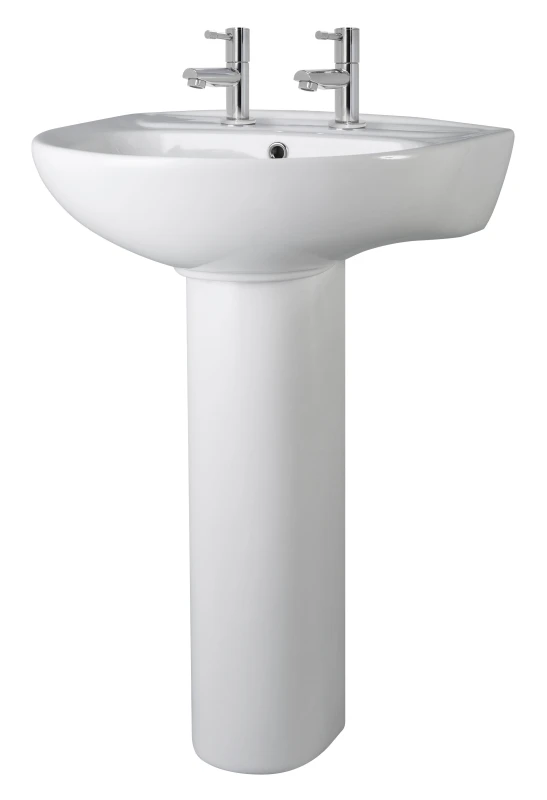 Image of Balterley Round Ceramic 2 Tap Hole Basin Full Pedestal 550mm White