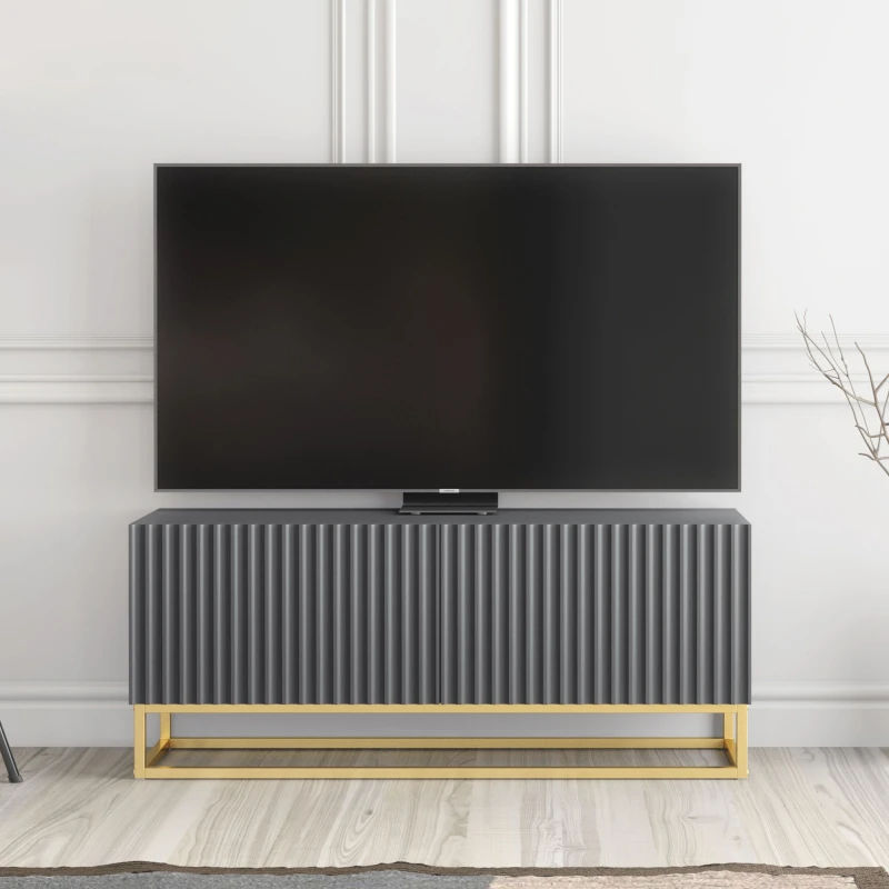 Image of Creative Furniture Creative Furniture Ripple TV Unit 100cm - Modern Fluted Design with Push to Open Doors in Dark Grey Dark Grey One Size Unisex 50610