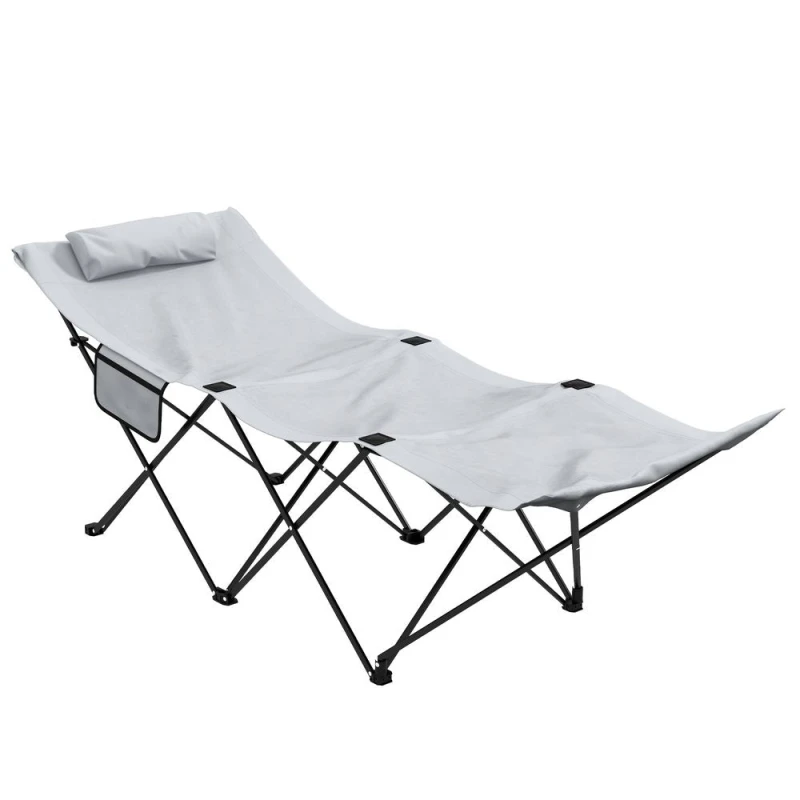 Image of Outsunny Foldable Sun Lounger w/ Side Pocket, Oxford Headrest Sun Lounger, Grey 84G-434V70LG