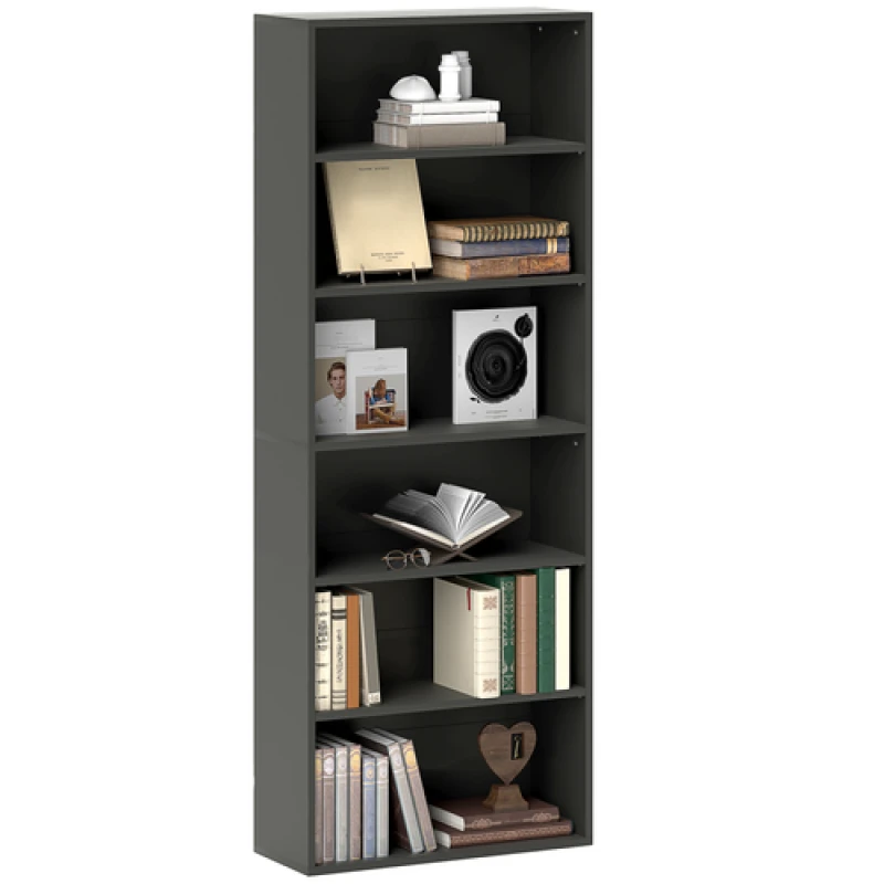 Image of HOMCOM HOMCOM 6 Tier Bookshelf, Freestanding Bookcase with Adjustable Shelves, Black One Size Unisex 5063603247390