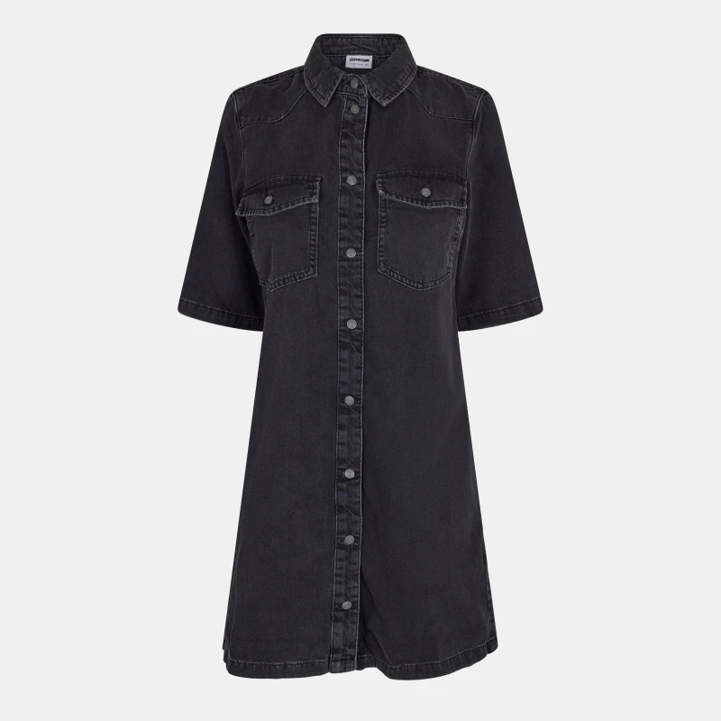 Image of Noisy May Womens Short Sleeve Denim Shirt Dress Black female 10 (S)