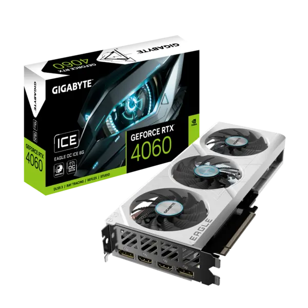 Image of Gigabyte GeForce RTX 4060 EAGLE OC ICE 8GB Graphics Card - White - GV-N4060EAGLEOC ICE-8GD