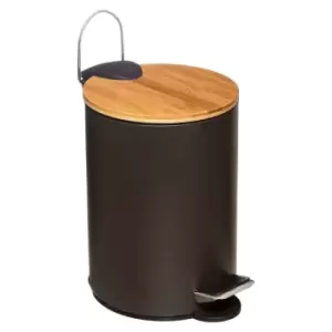 Image of 5Five Modern 3Lt Bin With Bamboo Pedal Lid - Black