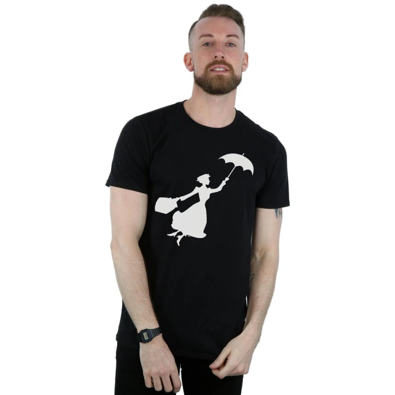 Image of Disney Men Mary Poppins Flying Silhouette T-Shirt in Black Size: Small Black S Male 5057981442324