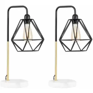 Image of Minisun - 2 x Talisman Marble Base Table Lamps in Gold s - Black Shades