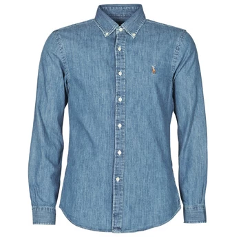 Image of Polo Ralph Lauren CHEMISE CINTREE SLIM FIT EN JEAN DENIM BOUTONNE LOGO PONY PLAYER mens Long sleeved Shirt in Blue - Sizes EU XXL,EU S,EU M,EU XL,EU X