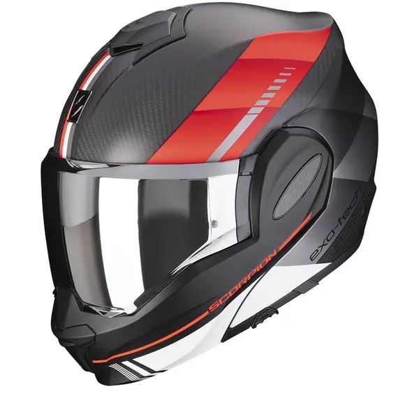 Image of Scorpion Exo-Tech Evo Carbon Genus Matt Black-Red Modular Helmet S