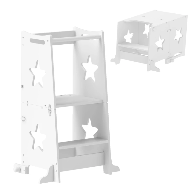 Image of AIYAPLAY 2 in 1 Toddler Step Stool with Safety Rail for Kitchen - White TJ Hughes 5061025057801