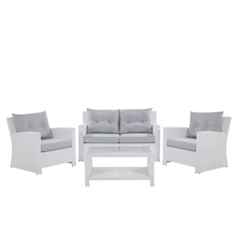 Image of Beliani Garden Lounge Set With Table 4 Seater Marino Pe Rattan White