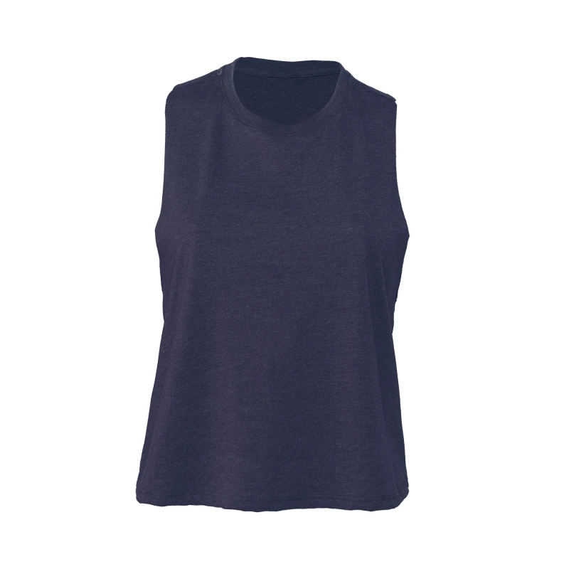 Image of Bella + Canvas Womens Racerback Cropped Sleeveless Tank Top in Dark Navy Size: Large Dark Navy Female L