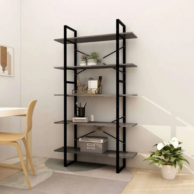 Image of VIDAXL 5-Tier Book Cabinet Grey 100x30x175cm Pinewood Vidaxl 8720286649619
