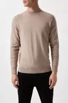 Image of Cotton Rich Stone Knitted Turtle Neck Jumper