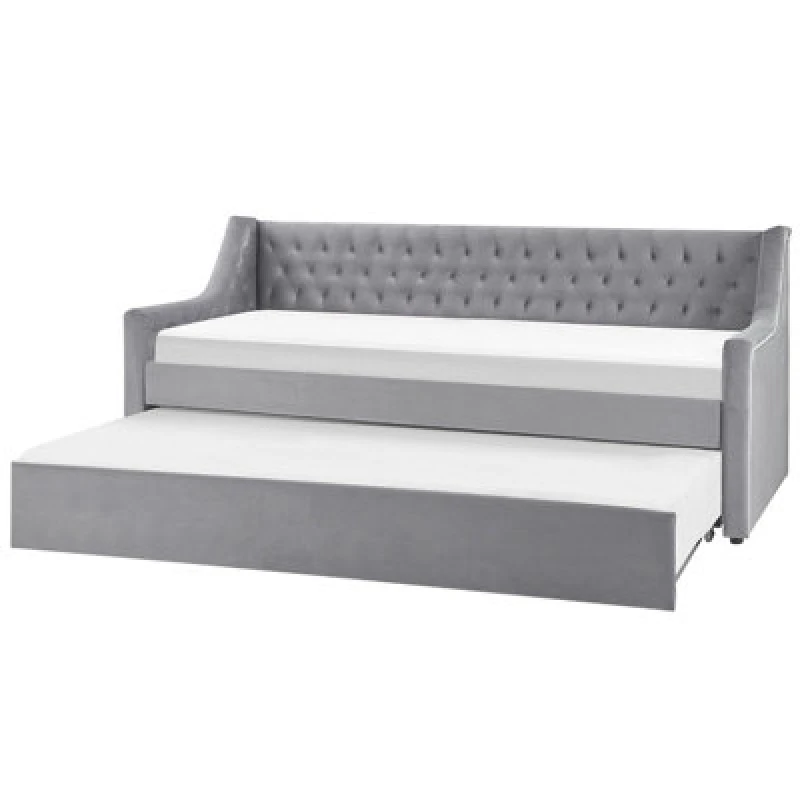 Image of Beliani Trundle Bed Velvet Montargis 90 X 200 Cm (Eu Single) Light Grey