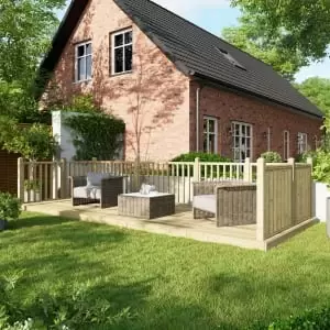 Image of Power 8 x 20ft Timber Decking Kit With Handrails On 3 Sides - Garden & Outdoor