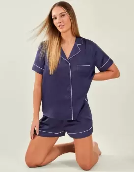 Image of Accessorize Womens Satin Short Pyjama Set Blue, Size: XS