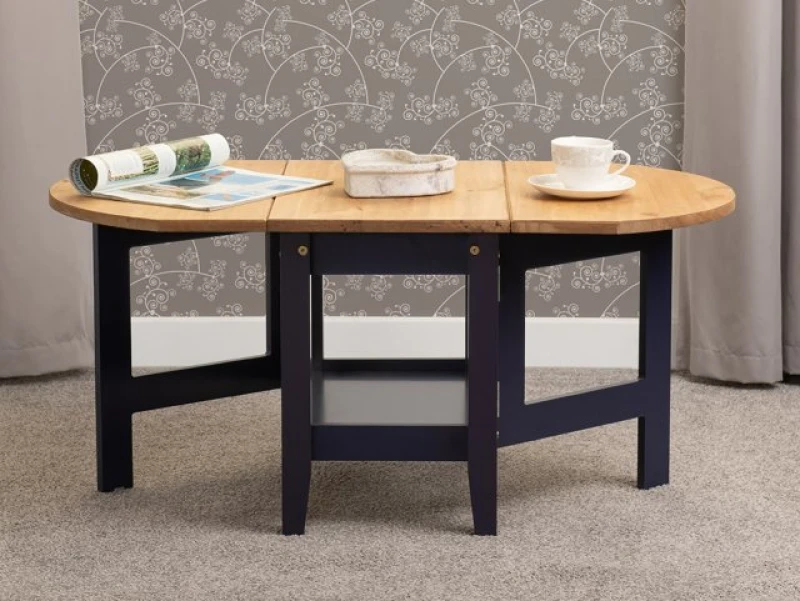 Image of Seconique Santos Navy Blue and Pine Drop Leaf Coffee Table