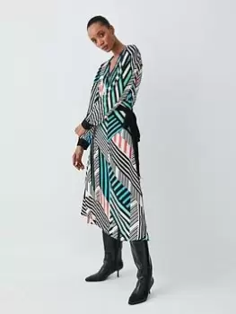 Image of Karen Millen Stripe Wrap Midi Dress - Multi, Size 10, Women