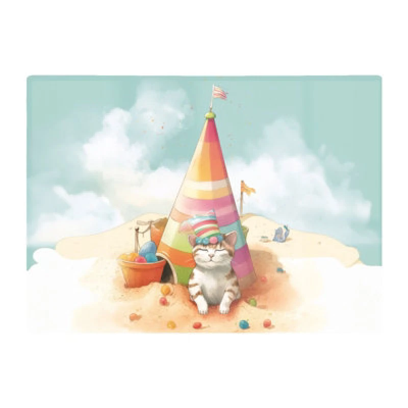 Image of Warren Reed Designer Cat On A Beach Holiday Glass Chopping Board