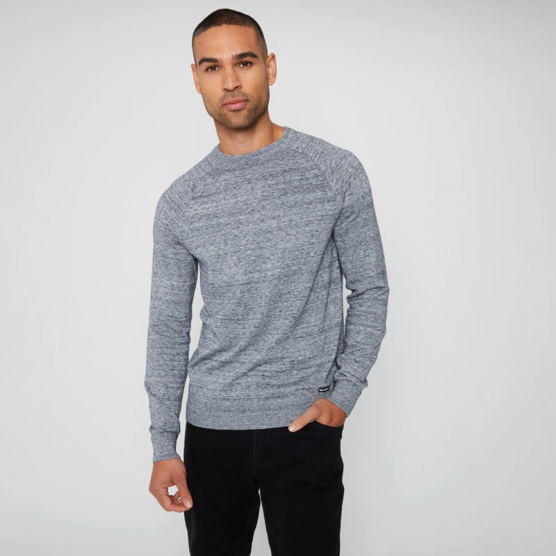Image of Threadbare 'Morland' Cotton Crew Neck Knitted Jumper Blue male