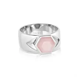 Image of Rings 925 Sterling Silver Beloved Bold Pink Opal Band Ring Sterling Silver