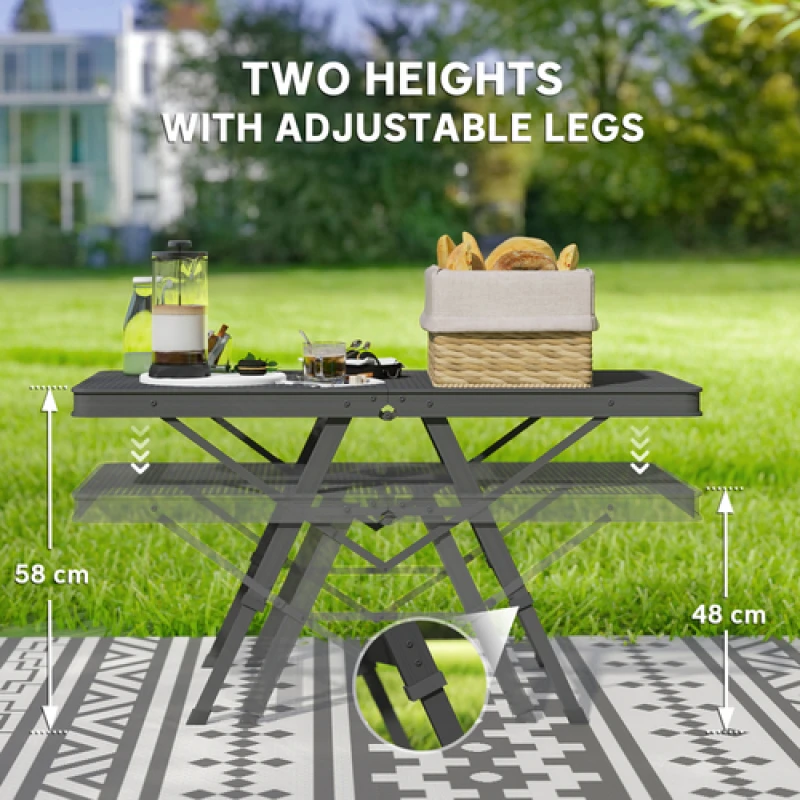 Image of Outsunny 3ft Folding Camping Table w/ Adjustable Heights & Mesh Desktop, Black A20-506V00BK
