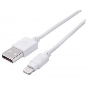 Image of Manhattan USB-A to Lightning Cable 3m Male to Male MFi Certified (Apple approval program) 480 Mbps (USB 2.0) Hi-Speed USB White Lifetime Warranty Blis