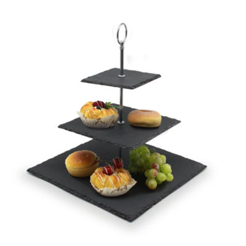 Image of Van Gogh 3 Tier Cake Stand Slate Wedding Tiered Pastry Serving Display Grey