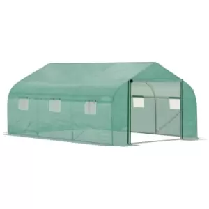 Image of Outsunny 4.5 X 3 X 2M Outdoor Tunnel Greenhouse With Roll Up Door 6 Windows - Green