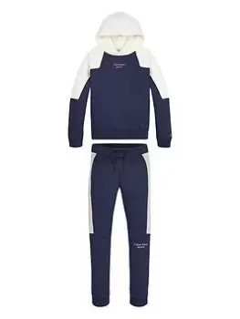 Image of Calvin Klein Jeans Boys Colour Block Stack Logo Hoodie & Joggers Set - Navy, Size Age: 10 Years