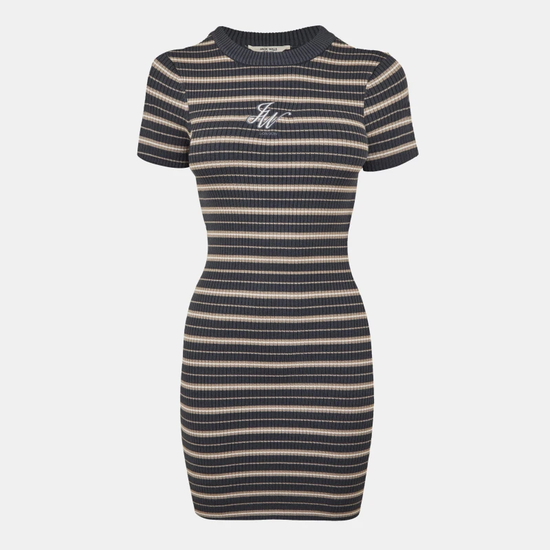 Image of Jack Wills Travel Rib Dress Women Carbon Stripe female 6 (2XS)