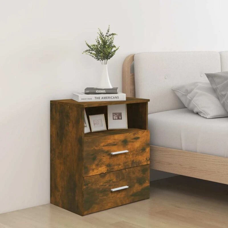 Image of Vidaxl Bed Cabinet Smoked Oak 50X32X60 Cm, Brown 815858