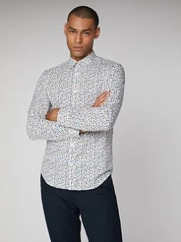 Image of Ben Sherman Long Sleeved Floral Shirt - Off White, Size S, Men