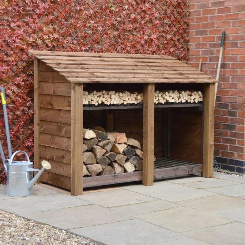 Image of Rutland County Garden Furniture Ltd Hambleton 4ft Log Store with Kindling Shelf L80 x W180 x H128cm, Brown Brown Unisex