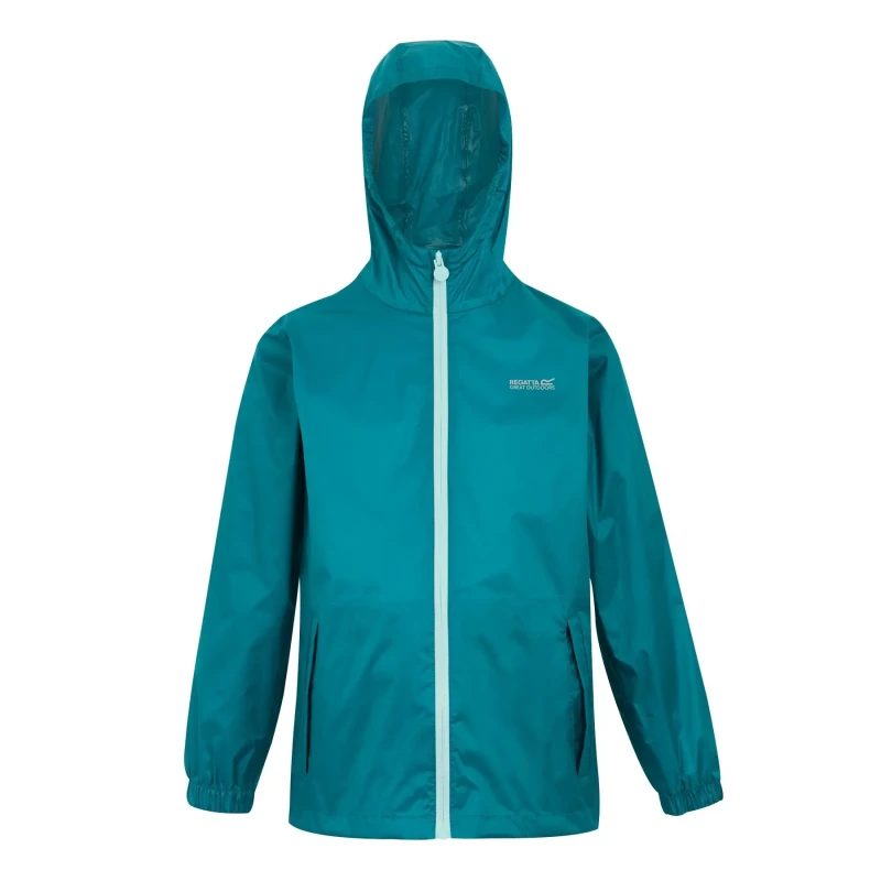 Image of Girl's hooded waterproof jacket Regatta Pack-It III Turquoise Female 2 ans