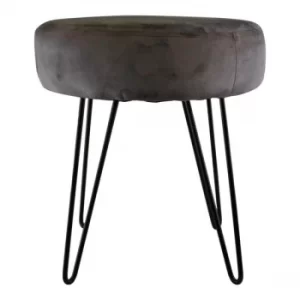 Image of Grey Velvet Black Wire Leg Stool 35x40cm