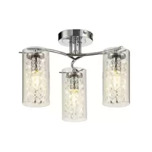 Image of Semi Flush Ceiling Light, 3 x E14, Polished Chrome, Crystal, Glass - Luminosa Lighting