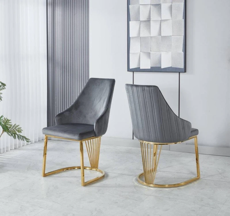 Image of Modernique Modernique Set of 2 Velvet Upholstered Dining Chairs with Golden Metal Legs in Grey Grey One Size Unisex 5061017321781