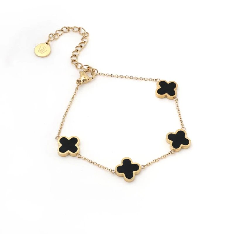 Image of Say It With Graphite Crystal Clover Bracelet - Yellow Gold Size: 7.5 inches Gold Unisex 7.5 inches