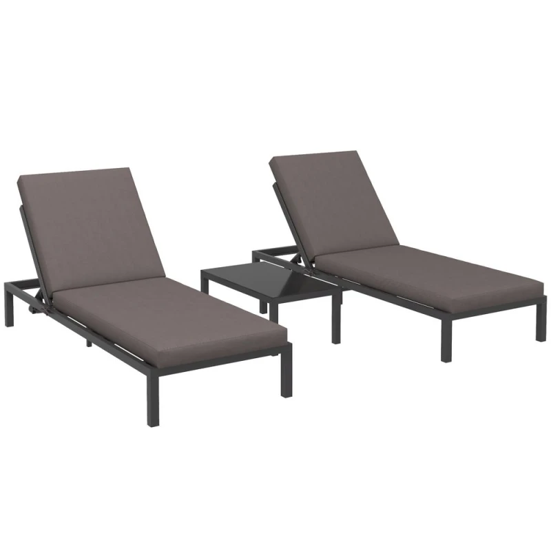 Image of Outsunny 3-PCS PE Rattan Lounge Set, Aluminium Recliner Sofa Bed Set, Grey 84G-337V70CG