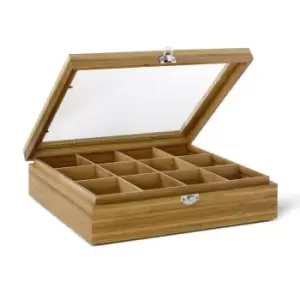 Image of Bredemeijer Tea Box In Bamboo With 12 Inner Compartments With Window In Lid In Natural