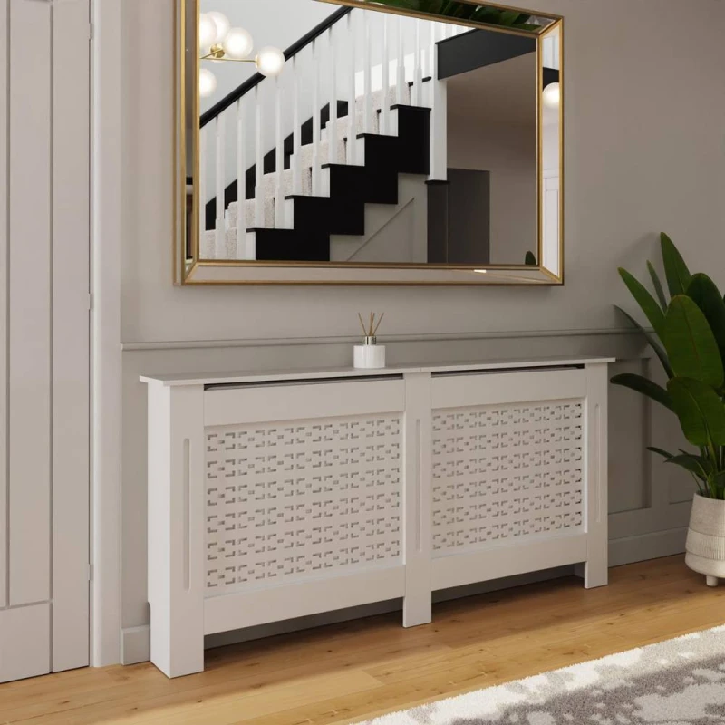 Image of FWStyle Geometric X-Large Grey Radiator Cover (H) 82.3 (W) 172cm (D) 19cm in White White Unisex