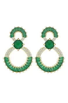 Image of Gold Plated And Emerald Cubic Zirconia Baguette Statement Earrings