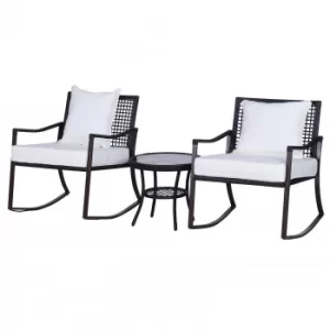 Image of Outsunny 3 PCS Rocking Chair Bistro Set-Brown/Cream White