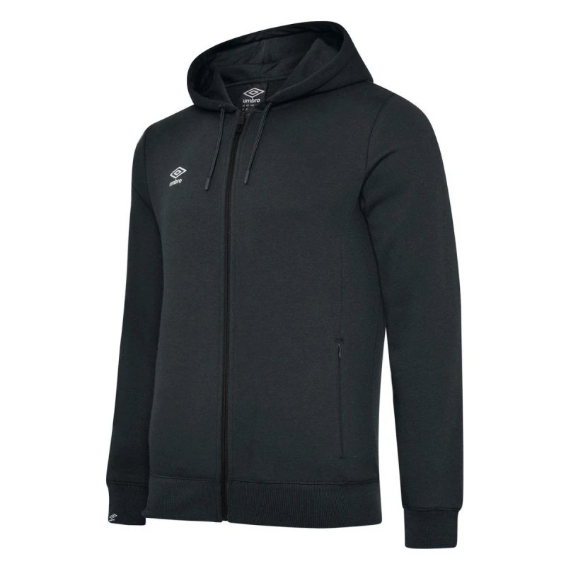 Image of Umbro Club Leisure Full Zip Drawstring Hoodie in Black Size: 11-12 Years Black Unisex 11-12 Years