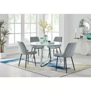 Image of Santorini White Round Dining Table And 4 Grey Pesaro Black Leg Chairs - Elephant Grey