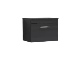 Image of Nuie Athena 600 Wall Hung Single Drawer Vanity & Worktop - Black Woodgrain