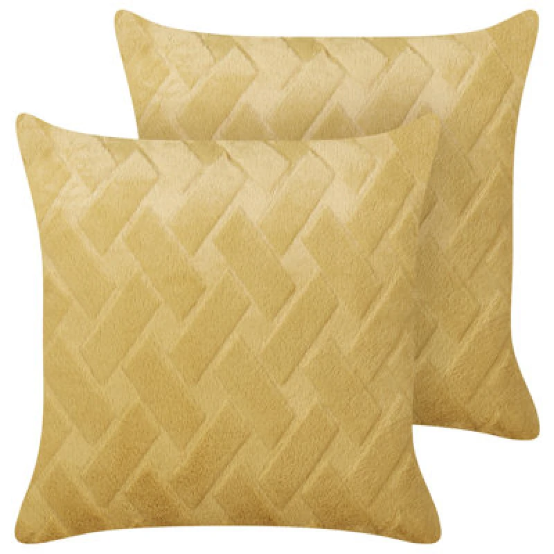 Image of Beliani Set Of 2 Decorative Cushions Sitapur Faux Fur 45 X 45cm Mustard Solid