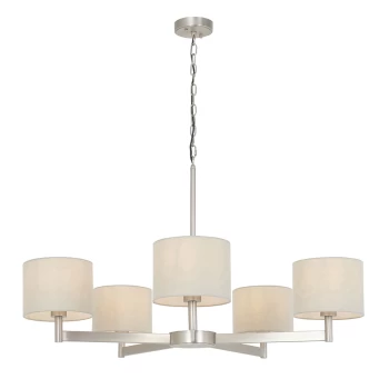 Image of Cortina 5 Light Ceiling Pendant Matt Nickel Plate & Taupe Fabric